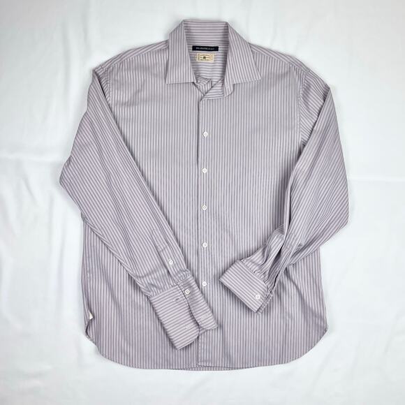 John Varvatos U.S.A. Purple White Stripe Cotton Button Shirt 16 1/2 LONG - Picture 1 of 10